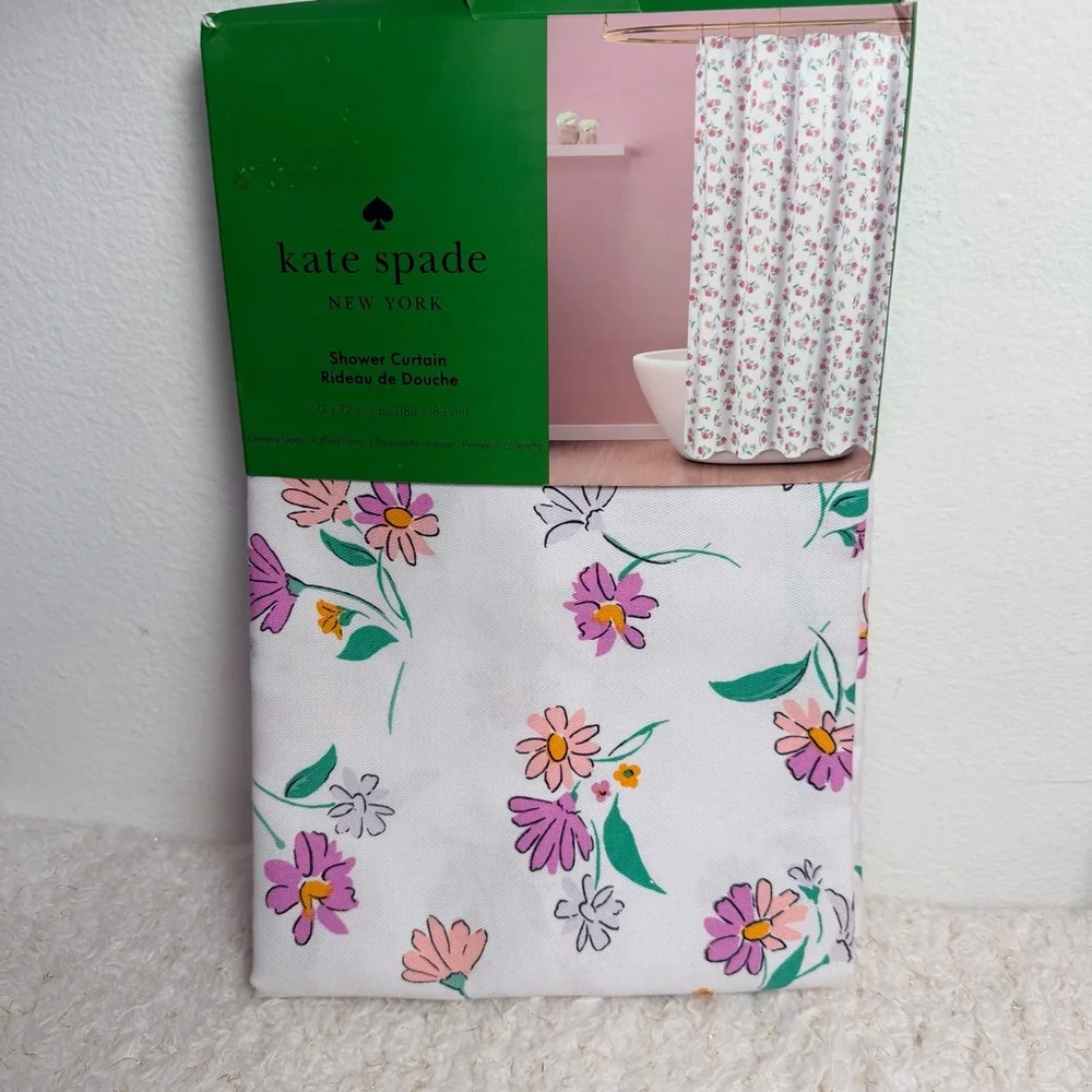 Kate Spade New York Dreamy Daisy floral pink and Green Shower Curtain
